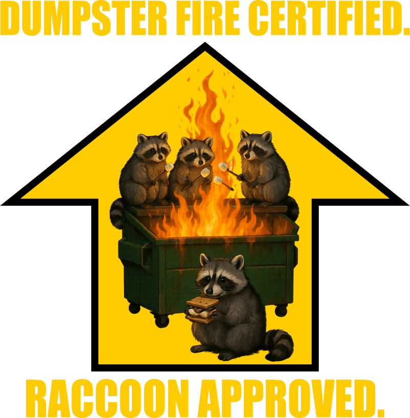Dumpster fire certified. Raccoon Approved T-Shirt at nakadastudios.com